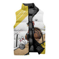 Personalized Funny Turkey Bowling Sleeveless Puffer Jacket with Cool Sunglasses Pins Yellow and White - Wonder Print Shop