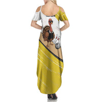 Personalized Funny Turkey Bowling Summer Maxi Dress with Cool Sunglasses Pins Yellow and White - Wonder Print Shop