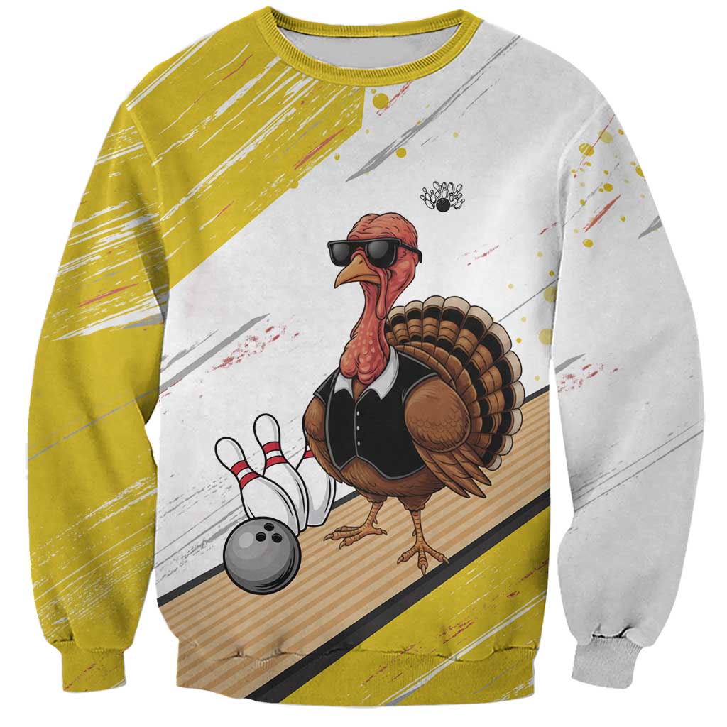 Personalized Funny Turkey Bowling Sweatshirt with Cool Sunglasses Pins Yellow and White - Wonder Print Shop