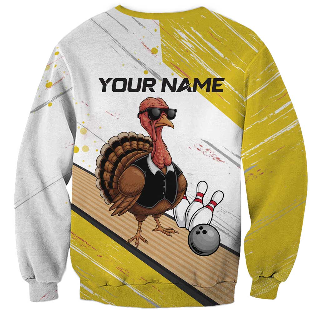 Personalized Funny Turkey Bowling Sweatshirt with Cool Sunglasses Pins Yellow and White - Wonder Print Shop