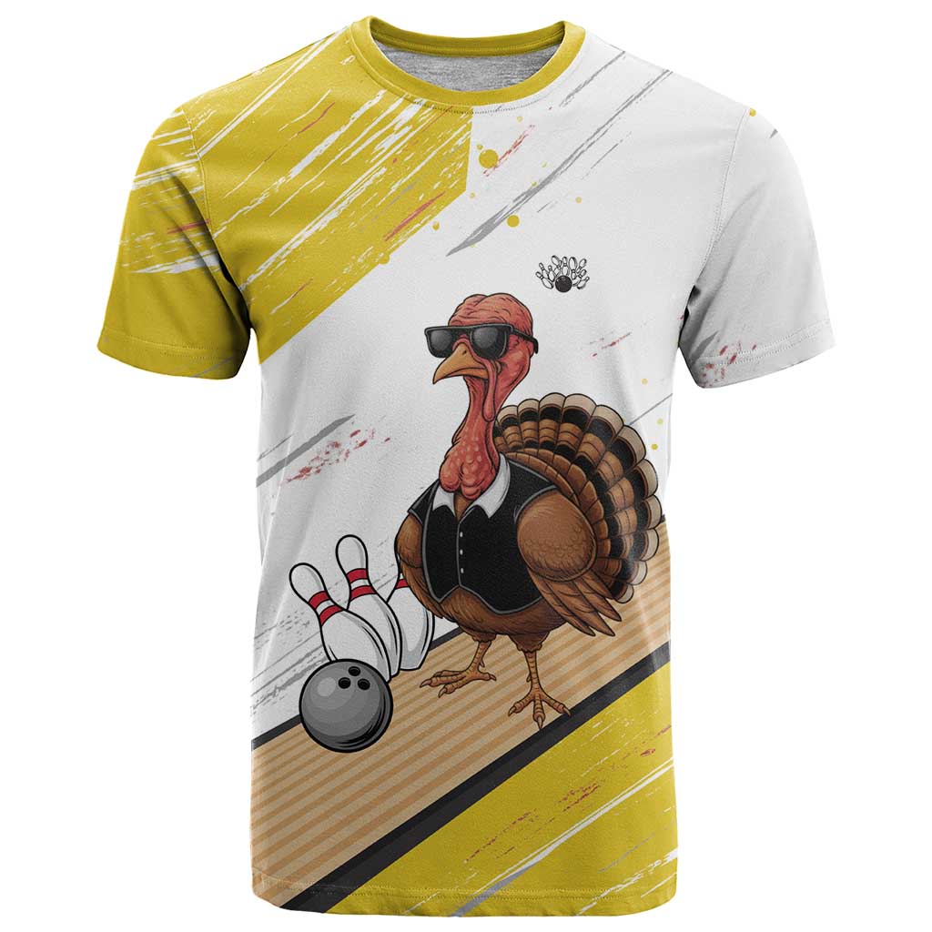 Personalized Funny Turkey Bowling T Shirt with Cool Sunglasses Pins Yellow and White - Wonder Print Shop