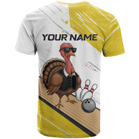 Personalized Funny Turkey Bowling T Shirt with Cool Sunglasses Pins Yellow and White - Wonder Print Shop