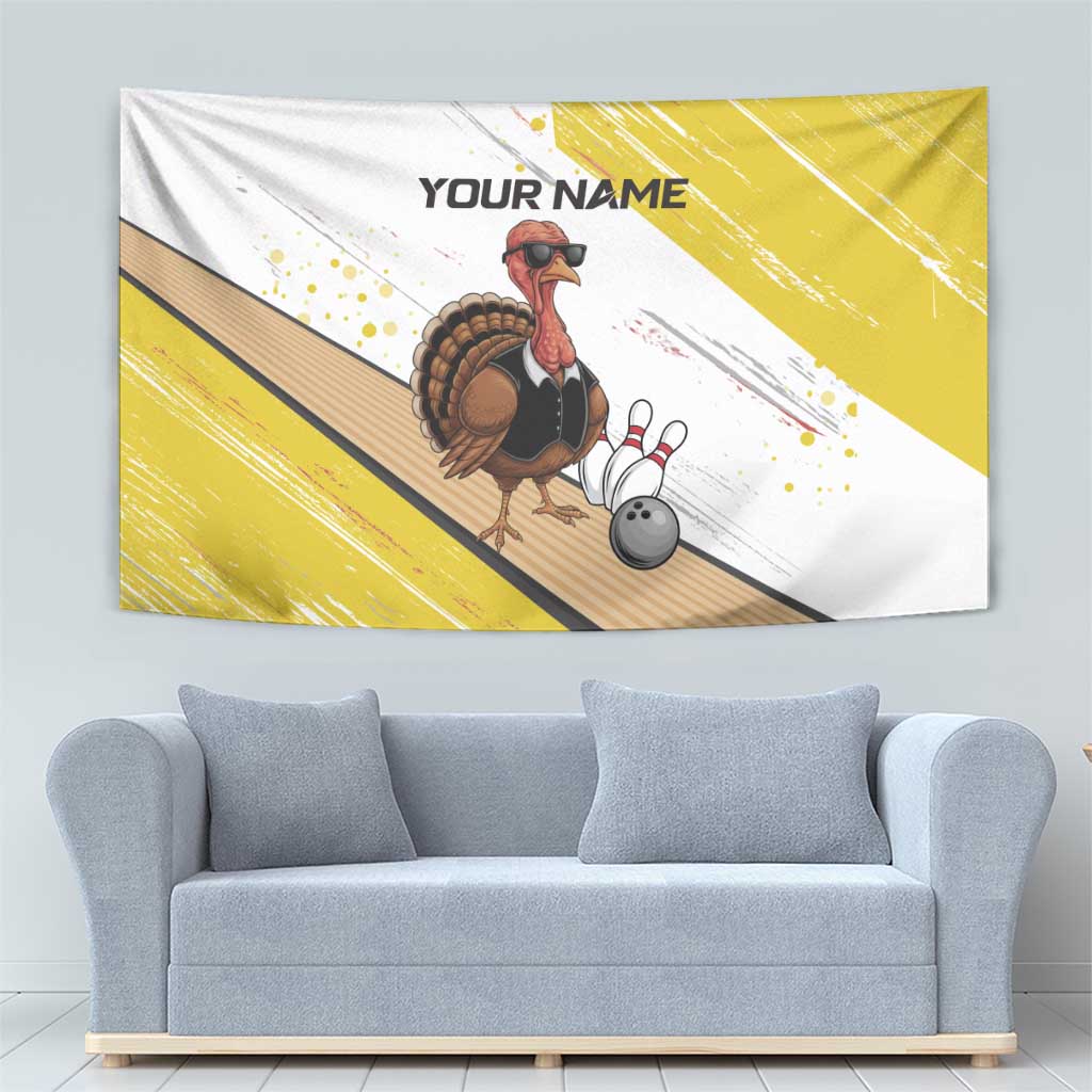 Personalized Funny Turkey Bowling Tapestry with Cool Sunglasses Pins Yellow and White - Wonder Print Shop