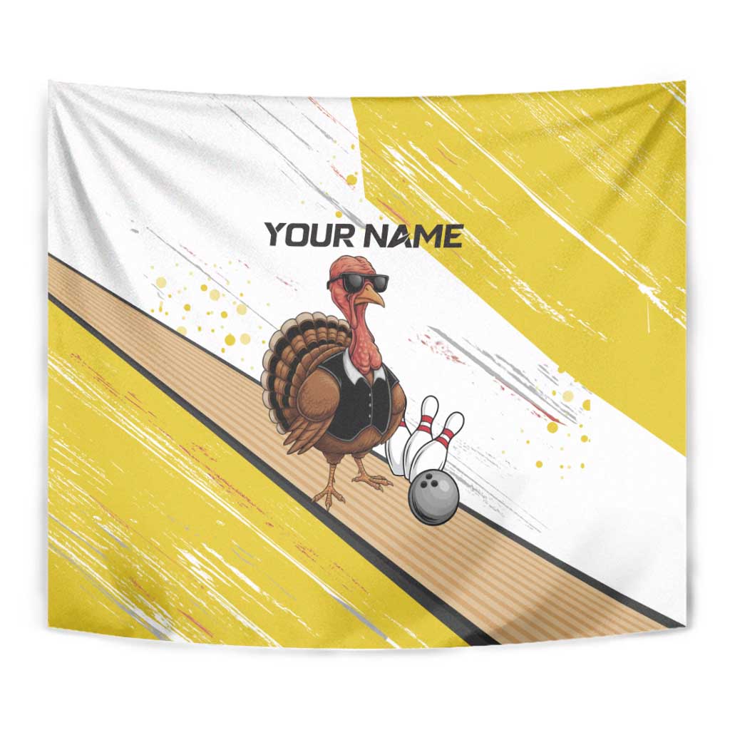 Personalized Funny Turkey Bowling Tapestry with Cool Sunglasses Pins Yellow and White - Wonder Print Shop