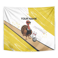 Personalized Funny Turkey Bowling Tapestry with Cool Sunglasses Pins Yellow and White - Wonder Print Shop
