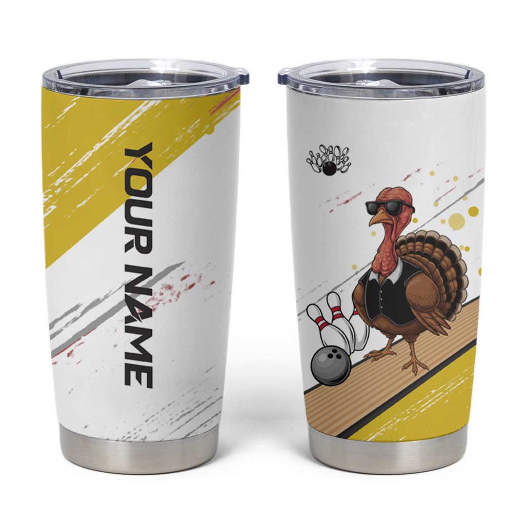 Personalized Funny Turkey Bowling Tumbler Cup with Cool Sunglasses Pins Yellow and White - Wonder Print Shop