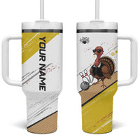 Personalized Funny Turkey Bowling Tumbler With Handle with Cool Sunglasses Pins Yellow and White - Wonder Print Shop