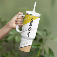 Personalized Funny Turkey Bowling Tumbler With Handle with Cool Sunglasses Pins Yellow and White - Wonder Print Shop