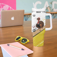 Personalized Funny Turkey Bowling Tumbler With Handle with Cool Sunglasses Pins Yellow and White - Wonder Print Shop
