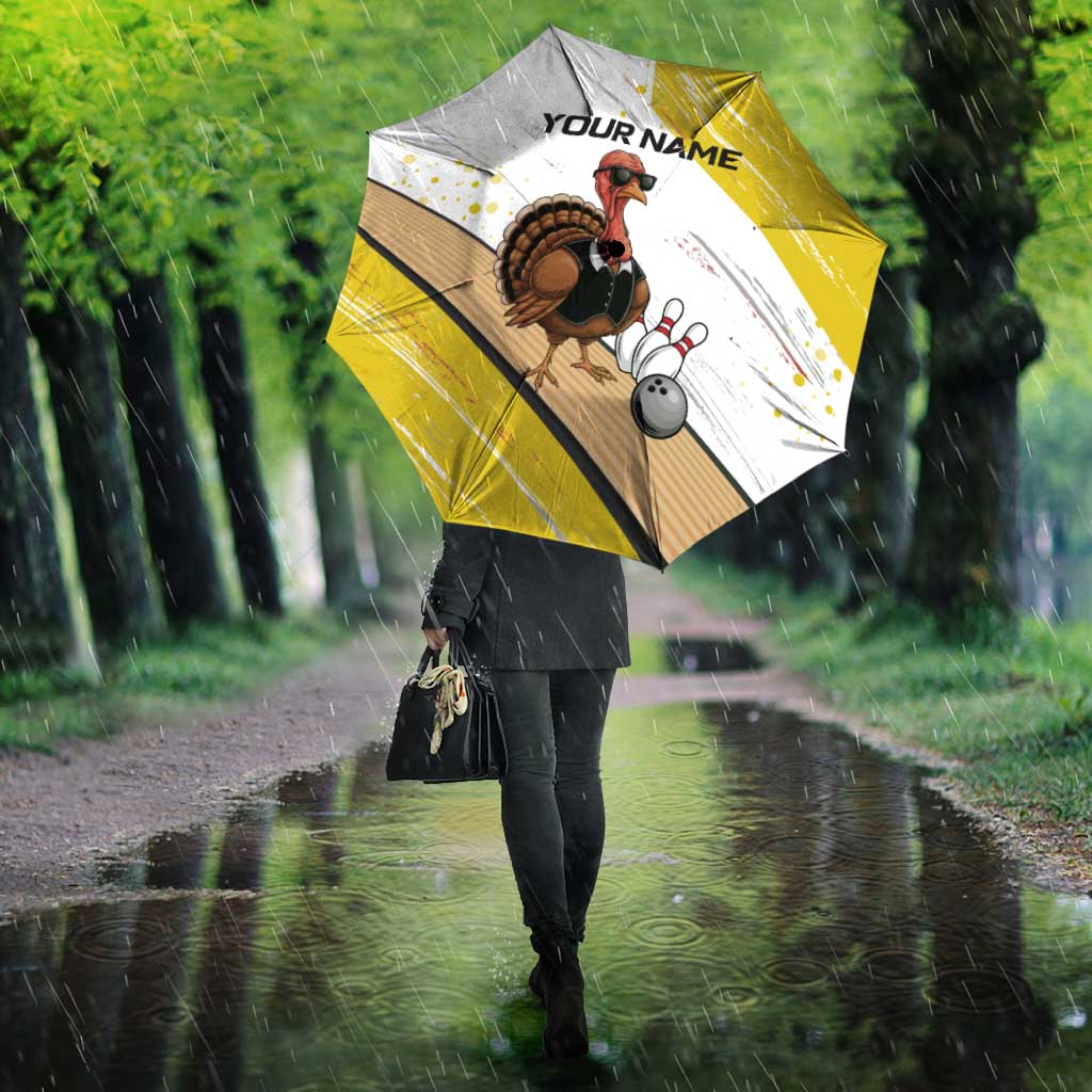 Personalized Funny Turkey Bowling Umbrella with Cool Sunglasses Pins Yellow and White - Wonder Print Shop