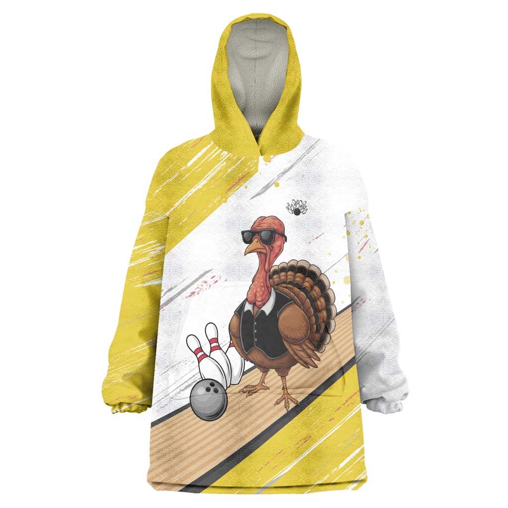 Personalized Funny Turkey Bowling Wearable Blanket Hoodie with Cool Sunglasses Pins Yellow and White - Wonder Print Shop