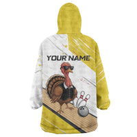 Personalized Funny Turkey Bowling Wearable Blanket Hoodie with Cool Sunglasses Pins Yellow and White - Wonder Print Shop