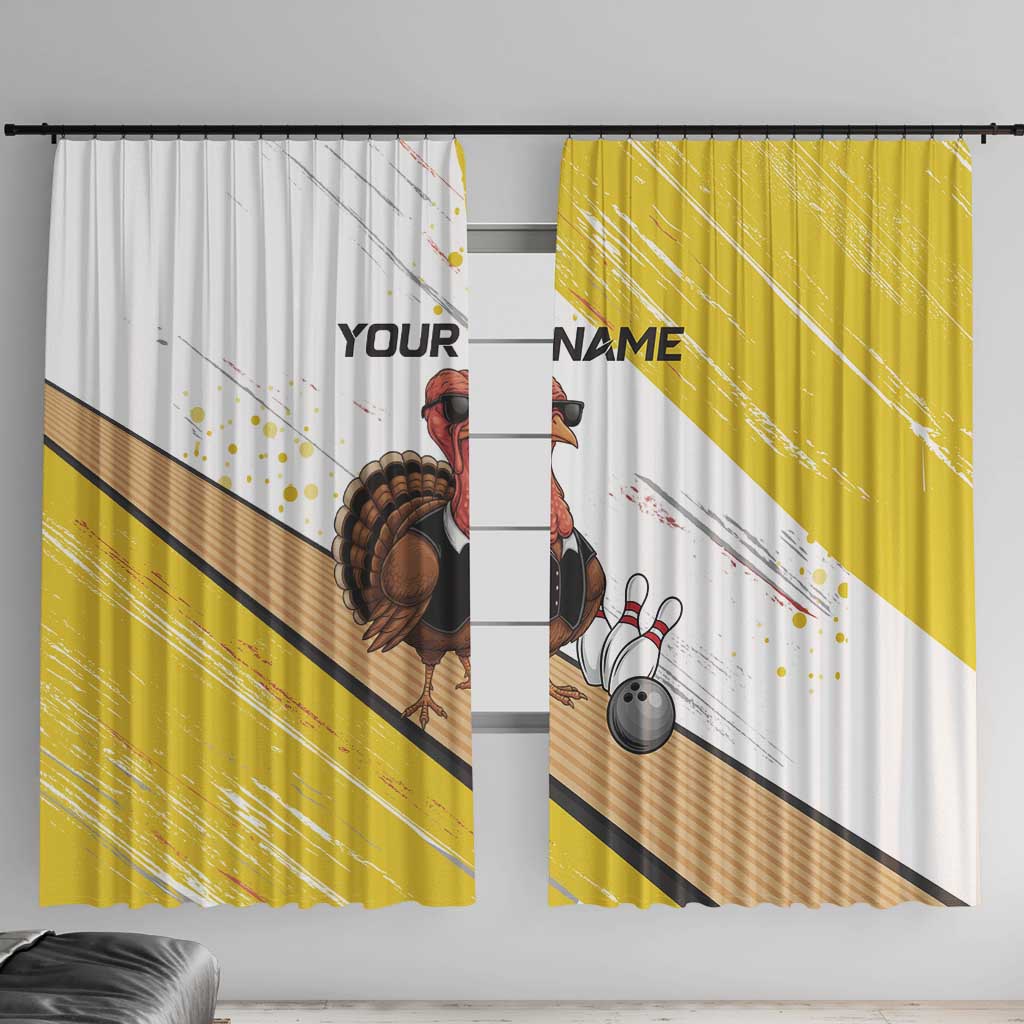 Personalized Funny Turkey Bowling Window Curtain with Cool Sunglasses Pins Yellow and White - Wonder Print Shop