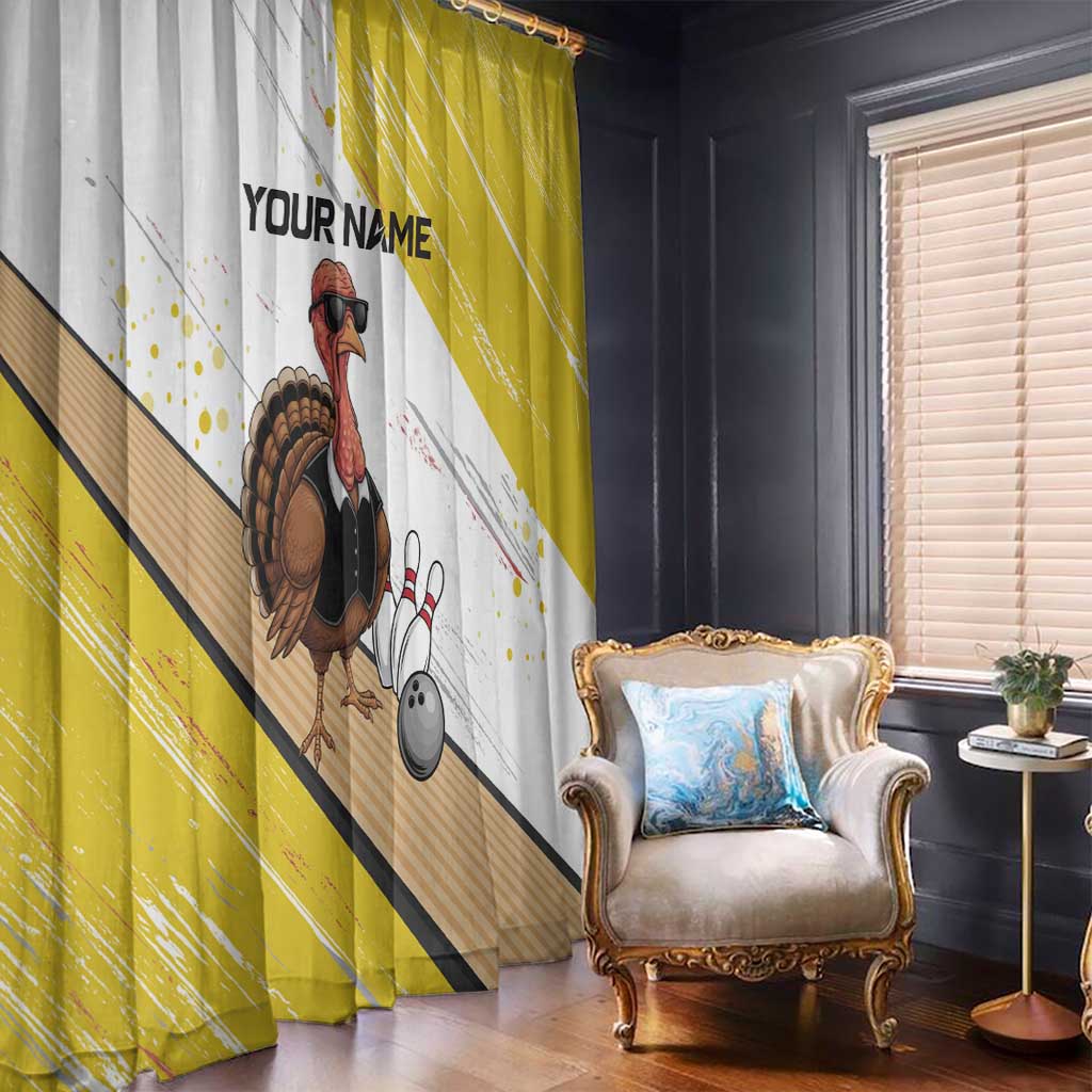 Personalized Funny Turkey Bowling Window Curtain with Cool Sunglasses Pins Yellow and White - Wonder Print Shop