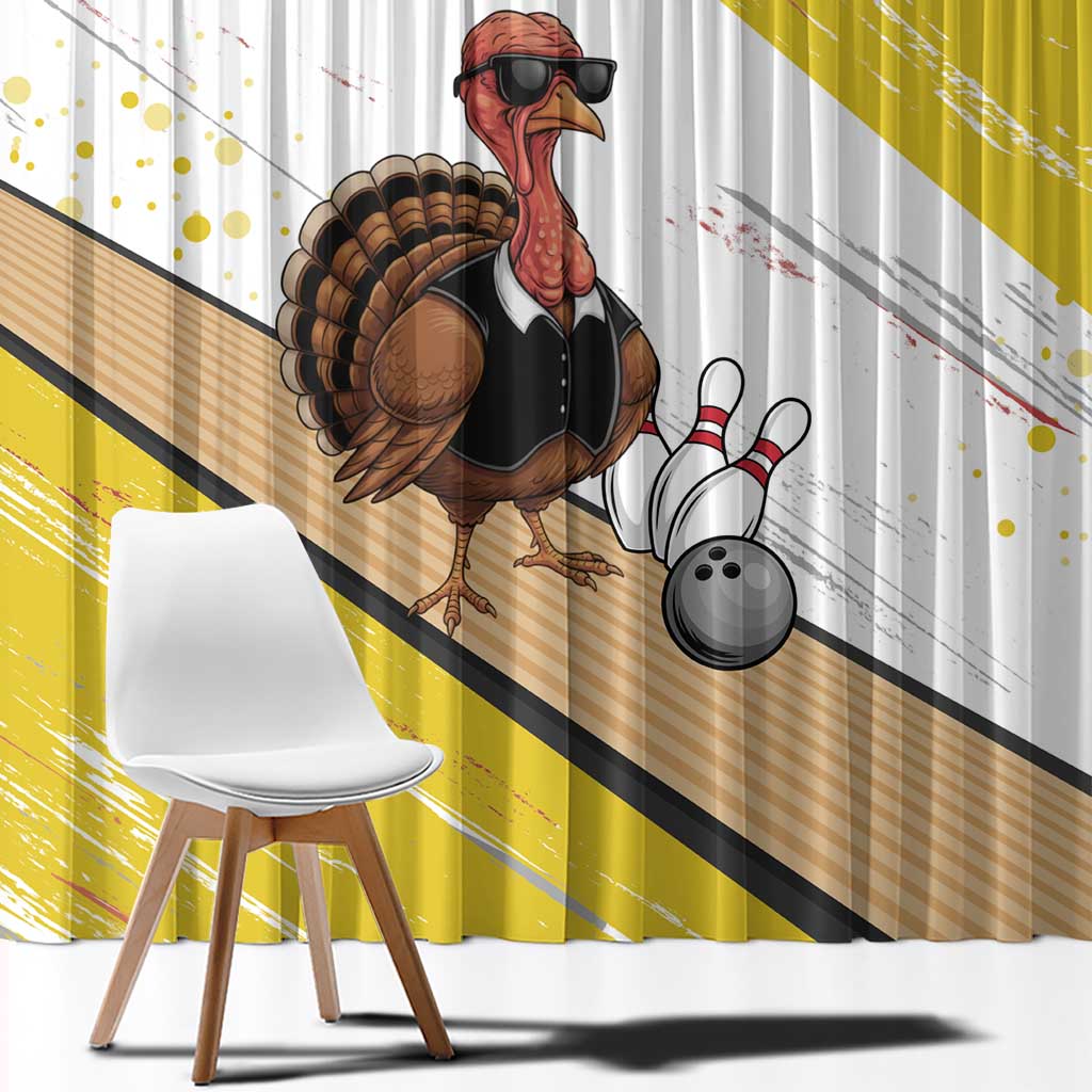 Personalized Funny Turkey Bowling Window Curtain with Cool Sunglasses Pins Yellow and White - Wonder Print Shop