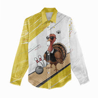 Personalized Funny Turkey Bowling Women Casual Shirt with Cool Sunglasses Pins Yellow and White - Wonder Print Shop