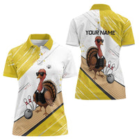 Personalized Funny Turkey Bowling Women Polo Shirt with Cool Sunglasses Pins Yellow and White - Wonder Print Shop