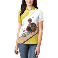 Personalized Funny Turkey Bowling Women Polo Shirt with Cool Sunglasses Pins Yellow and White - Wonder Print Shop