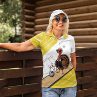Personalized Funny Turkey Bowling Women Polo Shirt with Cool Sunglasses Pins Yellow and White - Wonder Print Shop