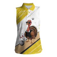 Personalized Funny Turkey Bowling Women Sleeveless Polo Shirt with Cool Sunglasses Pins Yellow and White - Wonder Print Shop
