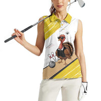Personalized Funny Turkey Bowling Women Sleeveless Polo Shirt with Cool Sunglasses Pins Yellow and White - Wonder Print Shop