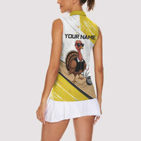 Personalized Funny Turkey Bowling Women Sleeveless Polo Shirt with Cool Sunglasses Pins Yellow and White - Wonder Print Shop