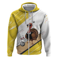 Personalized Funny Turkey Bowling Zip Hoodie with Cool Sunglasses Pins Yellow and White - Wonder Print Shop