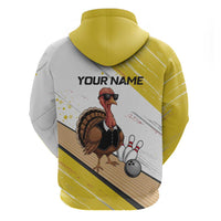 Personalized Funny Turkey Bowling Zip Hoodie with Cool Sunglasses Pins Yellow and White - Wonder Print Shop