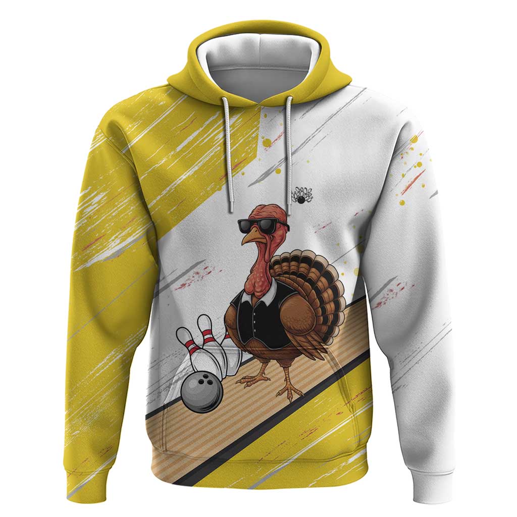 Personalized Funny Turkey Bowling Zip Hoodie with Cool Sunglasses Pins Yellow and White - Wonder Print Shop