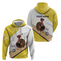 Personalized Funny Turkey Bowling Zip Hoodie with Cool Sunglasses Pins Yellow and White - Wonder Print Shop