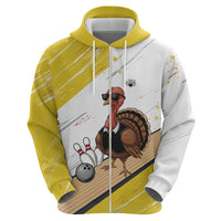 Personalized Funny Turkey Bowling Zip Hoodie with Cool Sunglasses Pins Yellow and White - Wonder Print Shop