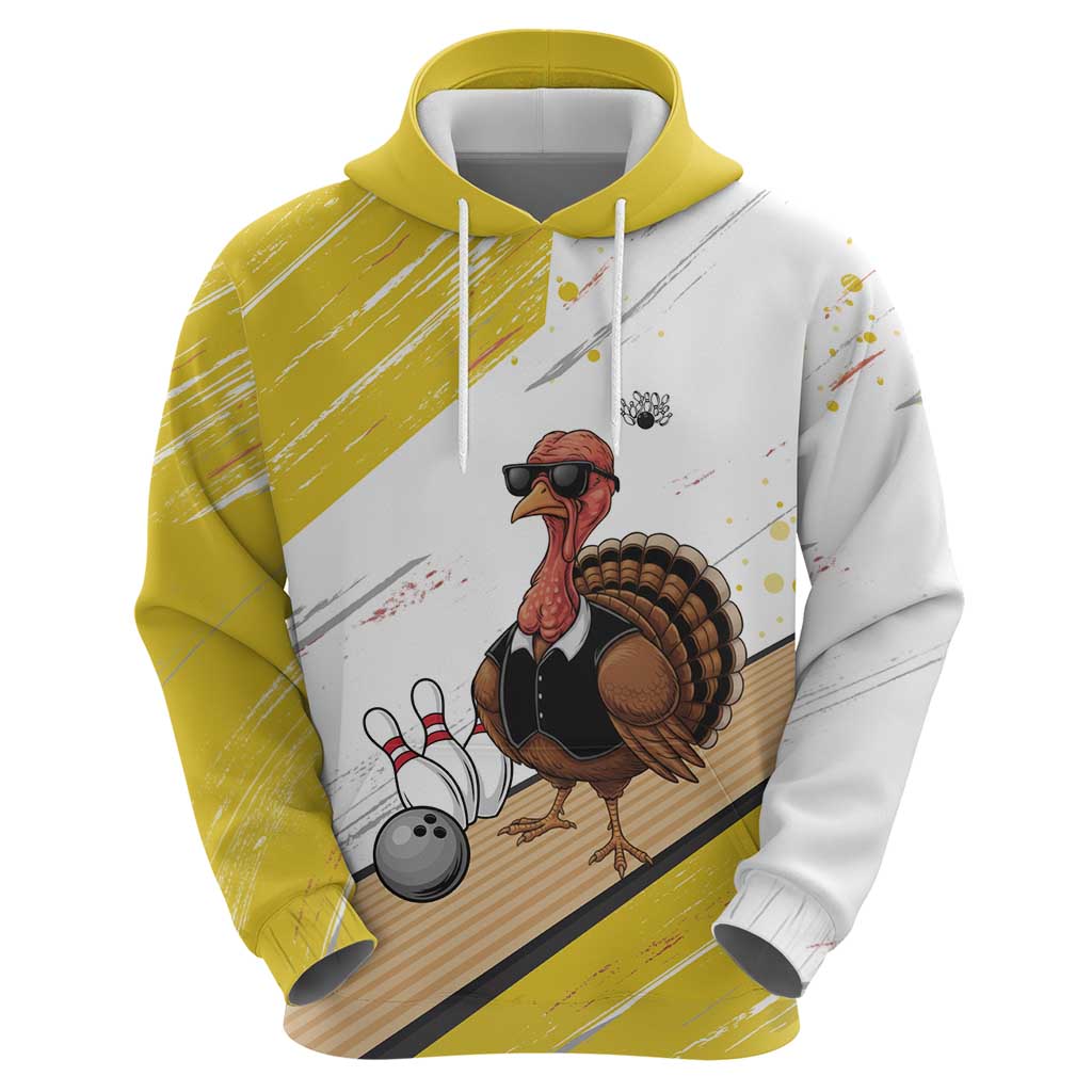 Personalized Funny Turkey Bowling Zip Hoodie with Cool Sunglasses Pins Yellow and White - Wonder Print Shop