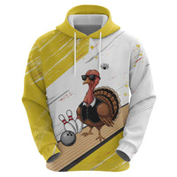 Personalized Funny Turkey Bowling Zip Hoodie with Cool Sunglasses Pins Yellow and White - Wonder Print Shop