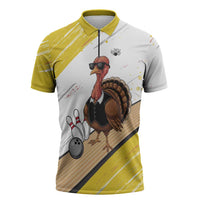 Personalized Funny Turkey Bowling Zipper Polo Shirt with Cool Sunglasses Pins Yellow and White - Wonder Print Shop