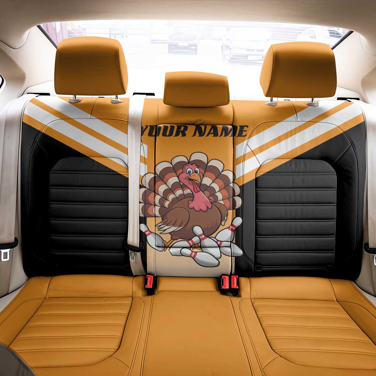 Personalized Funny Turkey Bowling Back Car Seat Cover with Cartoon Pins Thanksgiving - Wonder Print Shop