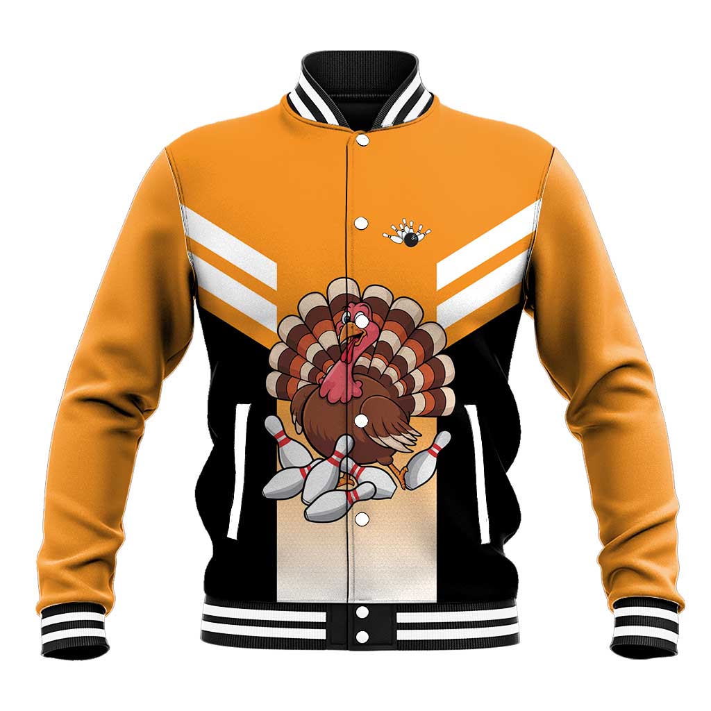 Personalized Funny Turkey Bowling Baseball Jacket with Cartoon Pins Thanksgiving - Wonder Print Shop