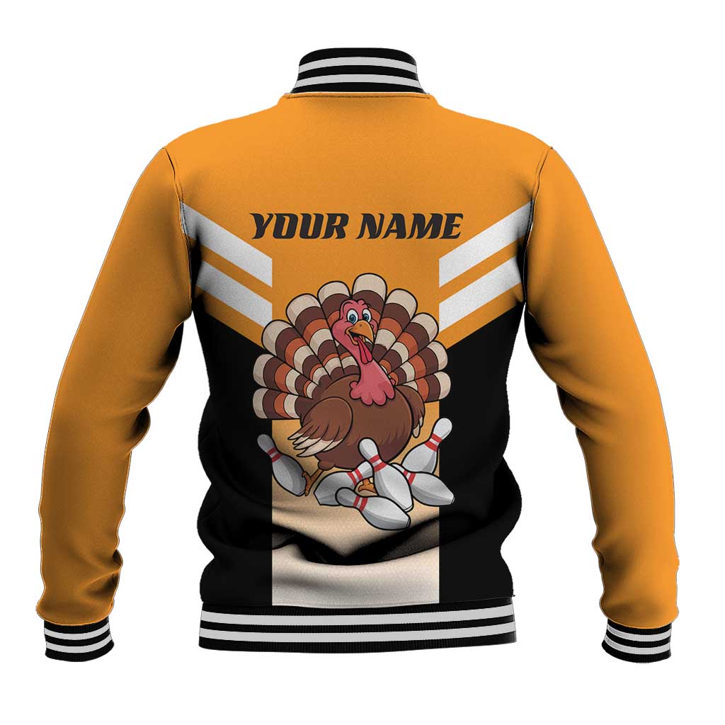 Personalized Funny Turkey Bowling Baseball Jacket with Cartoon Pins Thanksgiving - Wonder Print Shop
