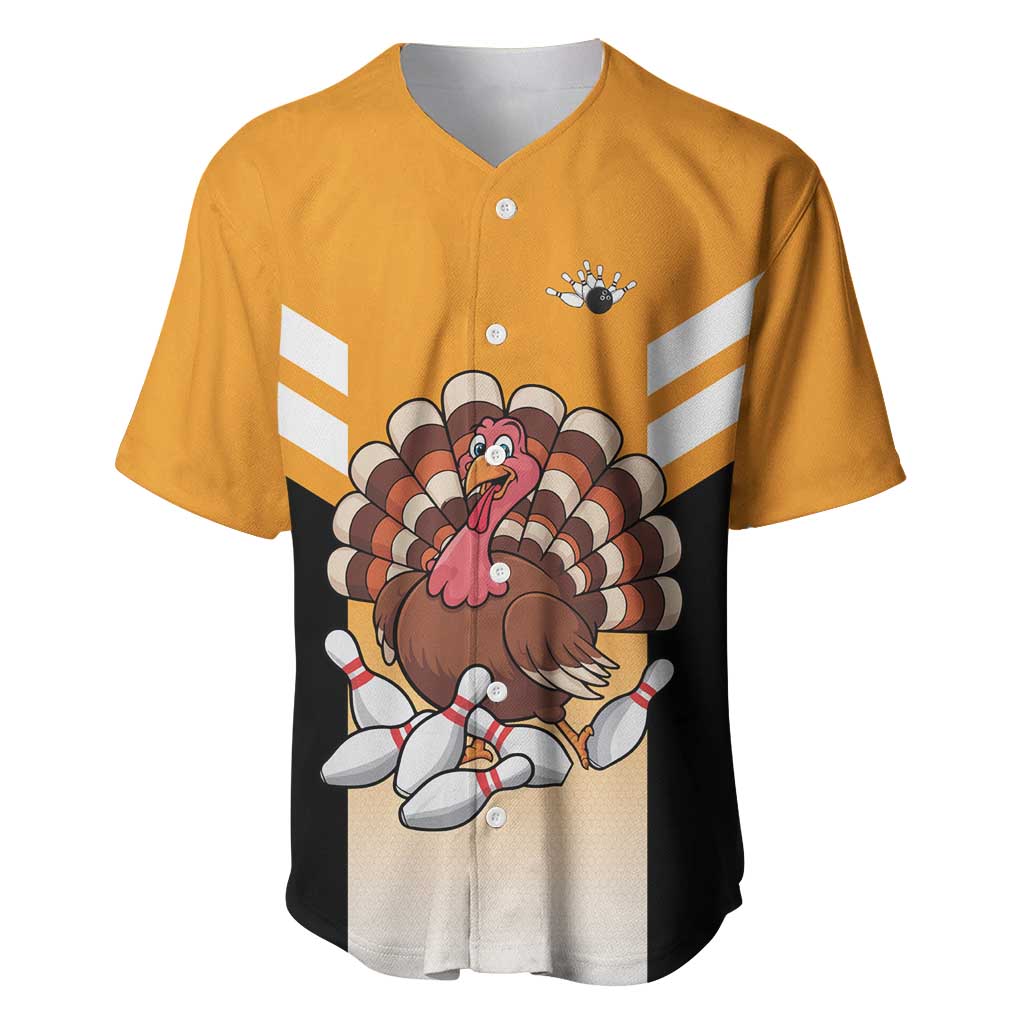 Personalized Funny Turkey Bowling Baseball Jersey with Cartoon Pins Thanksgiving - Wonder Print Shop