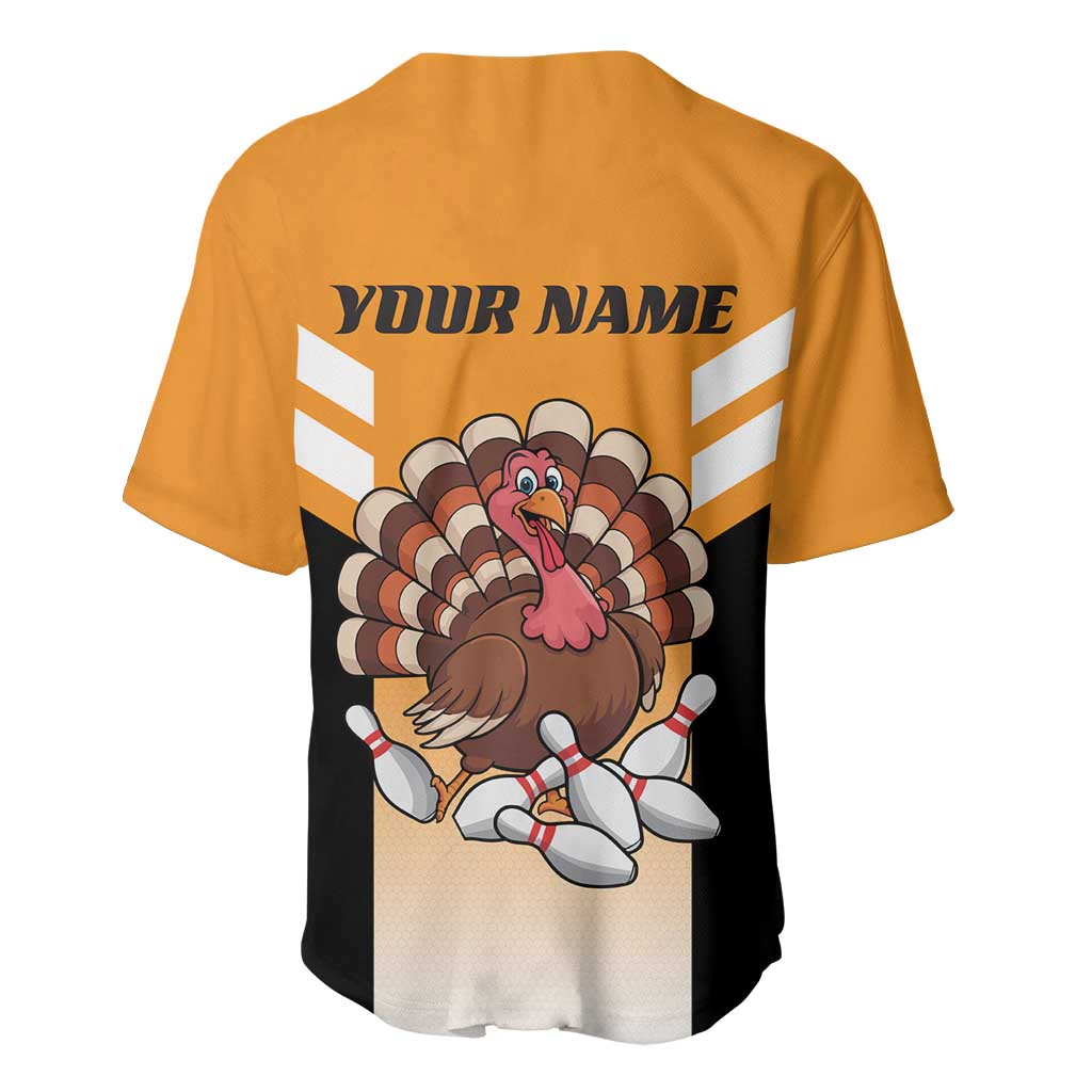 Personalized Funny Turkey Bowling Baseball Jersey with Cartoon Pins Thanksgiving - Wonder Print Shop