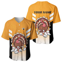 Personalized Funny Turkey Bowling Baseball Jersey with Cartoon Pins Thanksgiving - Wonder Print Shop