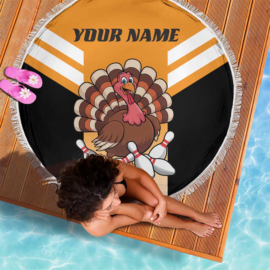 Personalized Funny Turkey Bowling Beach Blanket with Cartoon Pins Thanksgiving - Wonder Print Shop
