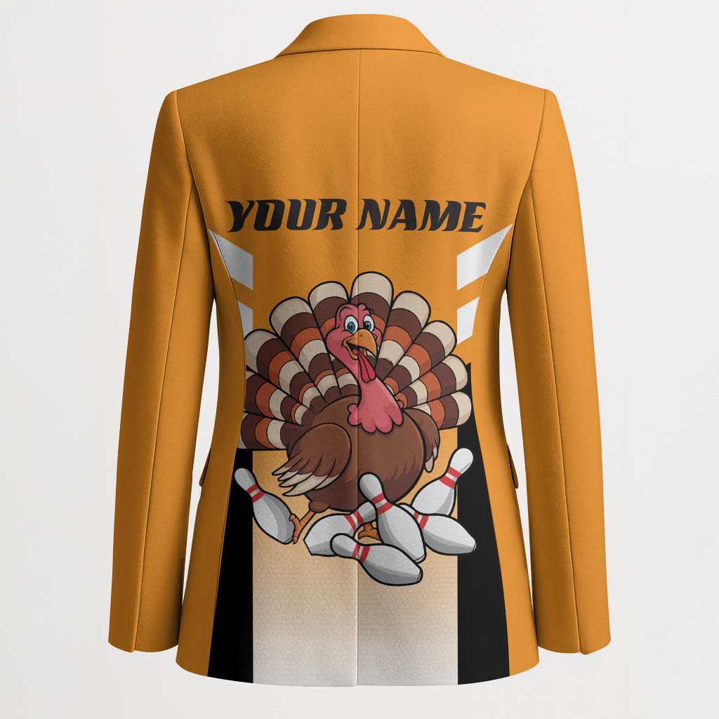 Personalized Funny Turkey Bowling Blazer with Cartoon Pins Thanksgiving - Wonder Print Shop