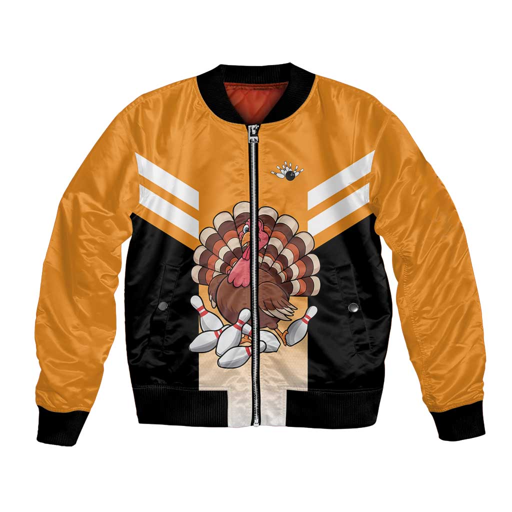 Personalized Funny Turkey Bowling Bomber Jacket with Cartoon Pins Thanksgiving - Wonder Print Shop