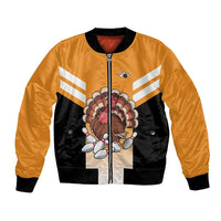 Personalized Funny Turkey Bowling Bomber Jacket with Cartoon Pins Thanksgiving - Wonder Print Shop