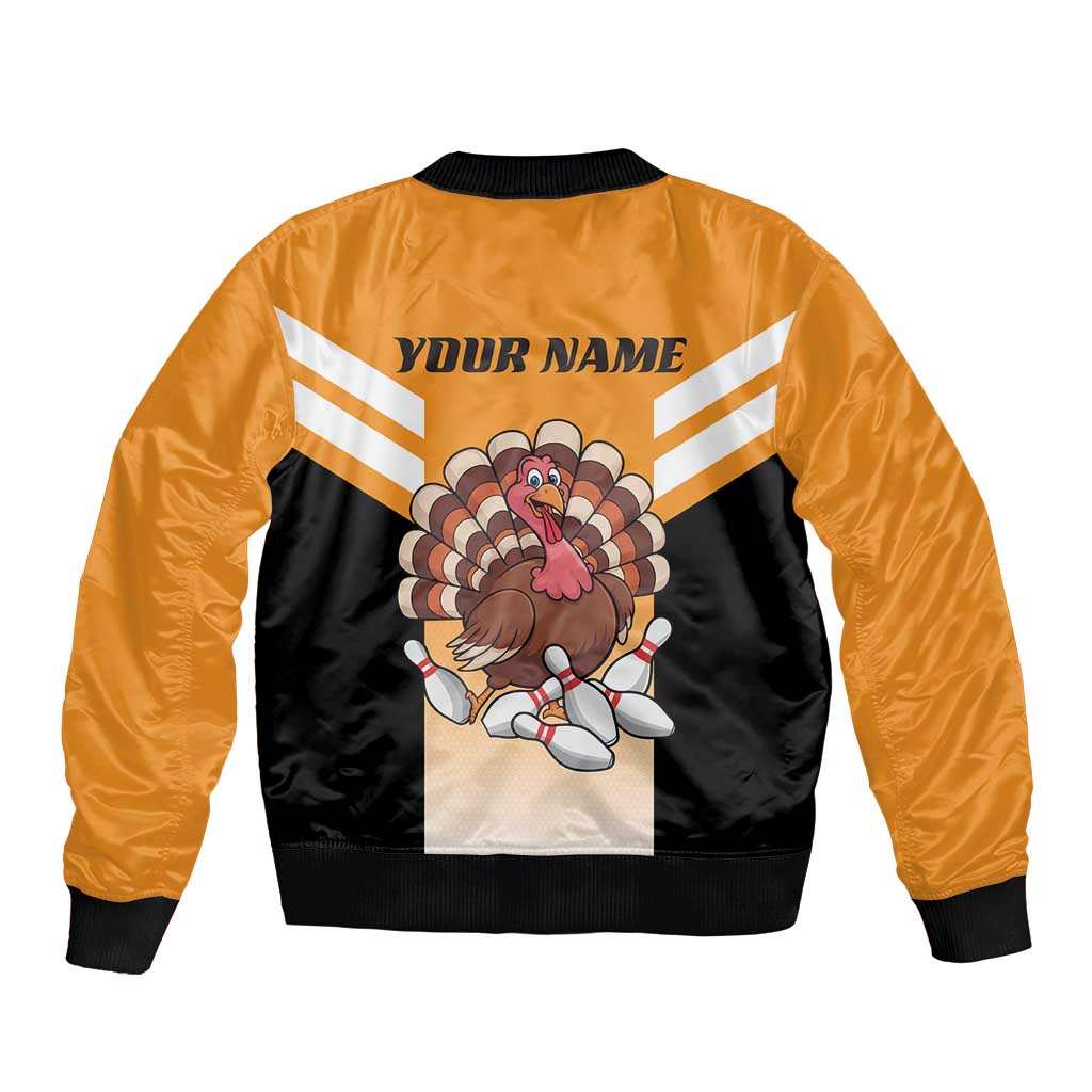 Personalized Funny Turkey Bowling Bomber Jacket with Cartoon Pins Thanksgiving - Wonder Print Shop