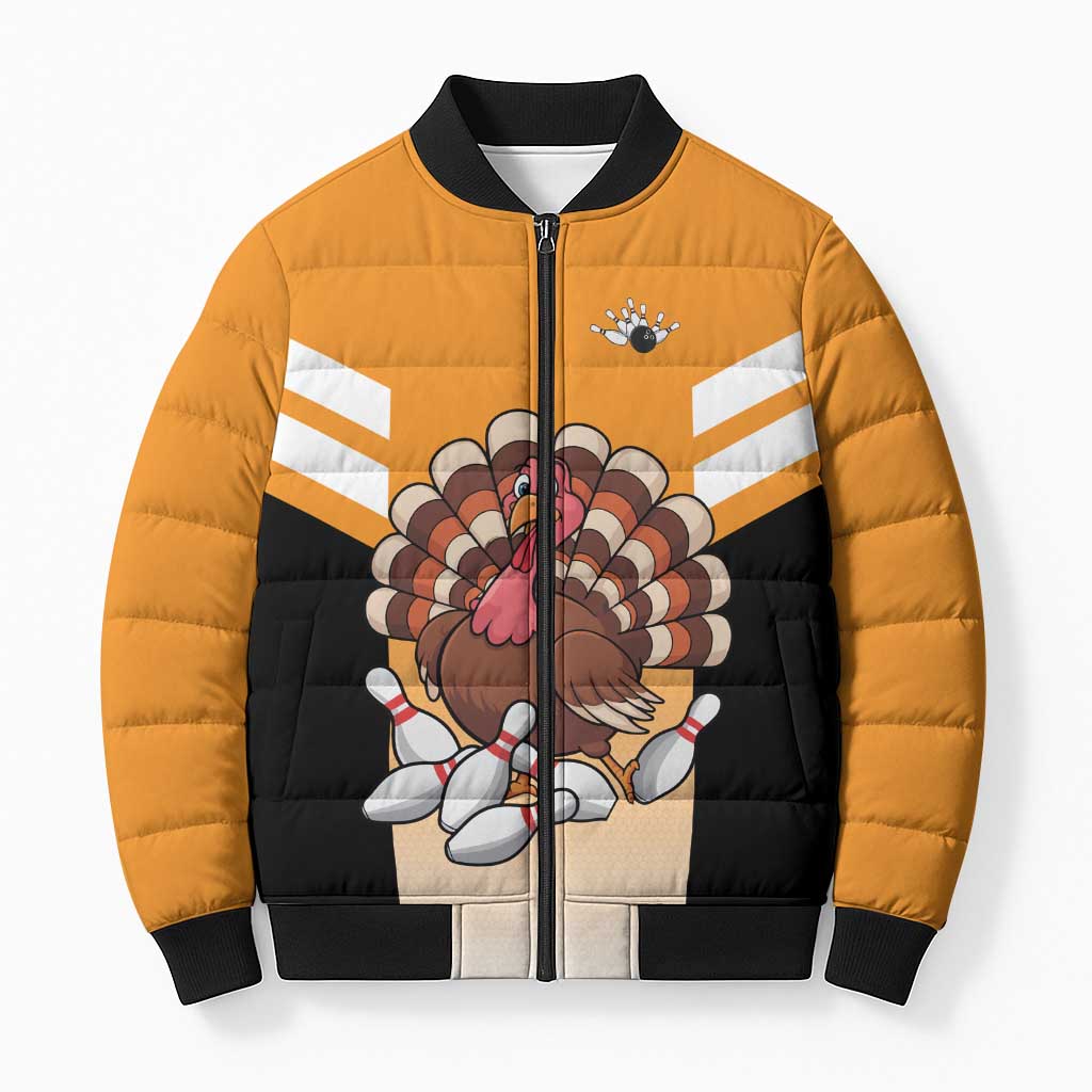 Personalized Funny Turkey Bowling Bomber Puffer Jacket with Cartoon Pins Thanksgiving - Wonder Print Shop
