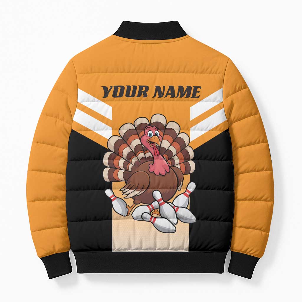 Personalized Funny Turkey Bowling Bomber Puffer Jacket with Cartoon Pins Thanksgiving - Wonder Print Shop