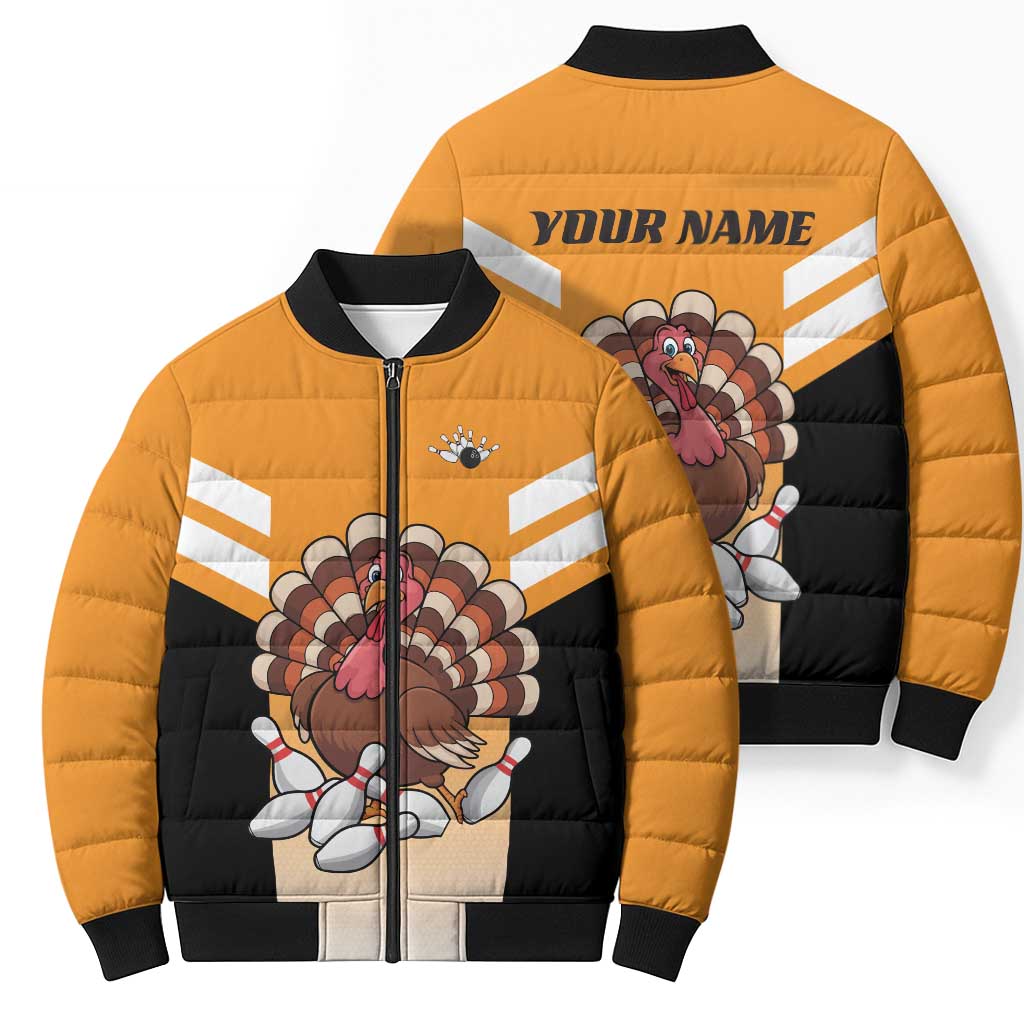 Personalized Funny Turkey Bowling Bomber Puffer Jacket with Cartoon Pins Thanksgiving - Wonder Print Shop