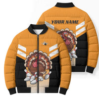 Personalized Funny Turkey Bowling Bomber Puffer Jacket with Cartoon Pins Thanksgiving - Wonder Print Shop