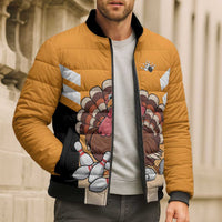 Personalized Funny Turkey Bowling Bomber Puffer Jacket with Cartoon Pins Thanksgiving - Wonder Print Shop